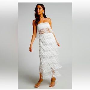 NWT Showpo AMALEE FRINGE STRAPLESS CROP TOP AND MIDI SET